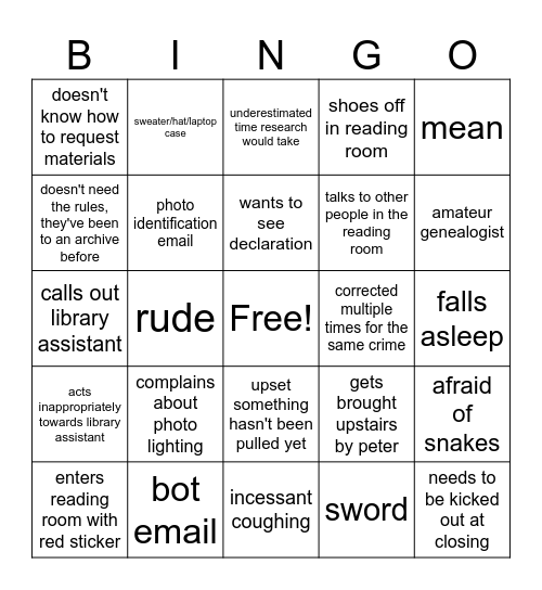 Library Assistant Bingo Card