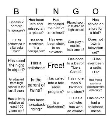 Ice Breaker Bingo Card