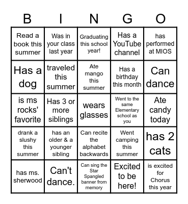 BACK TO SCHOOL BINGO Card