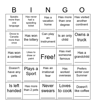 Find Someone Who... Bingo Card