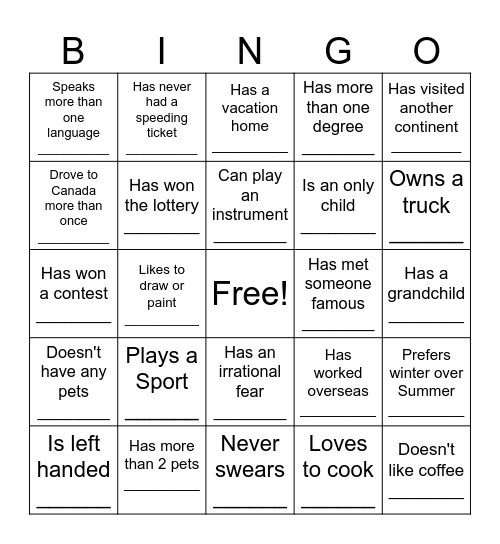 Find Someone Who... Bingo Card