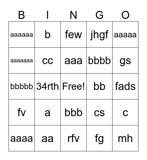 aaaaaaaaaaa Bingo Card