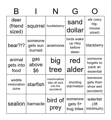 Redwood Bingo Card