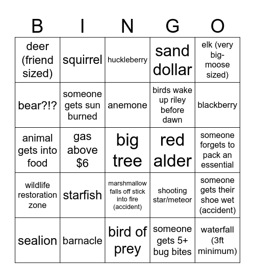 Redwood Bingo Card