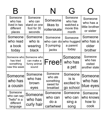 Friendship Bingo Card