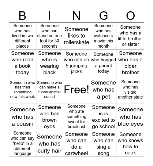 Friendship Bingo Card