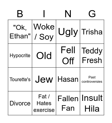 H3 Hater Bingo Card