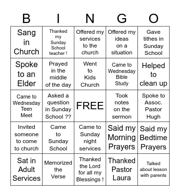 Church Bingo Card
