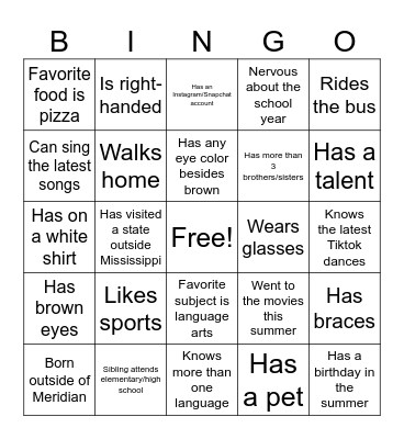 Icebreaker Bingo Card