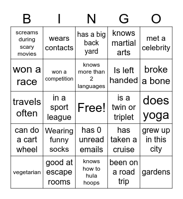 Get to Know you Bingo Card