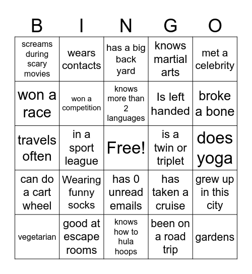 Get to Know you Bingo Card