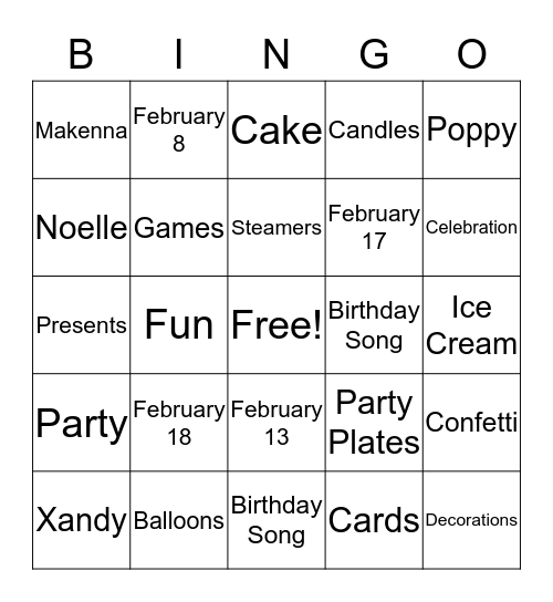 HAPPY BIRTHDAY Bingo Card