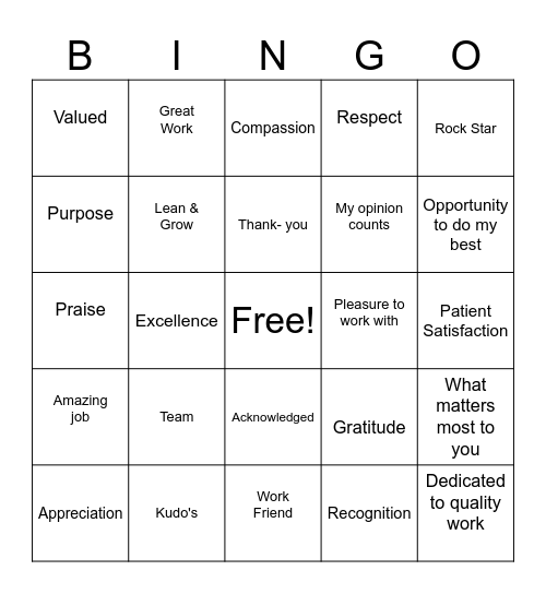Elements of Engagement and Appreciation Bingo Card