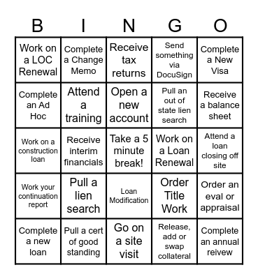 CBA Work Bingo Card