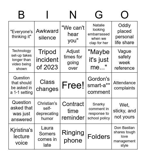 Faculty Meeting Bingo Card