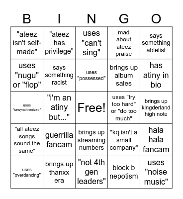 atiny fanwar bingo Card