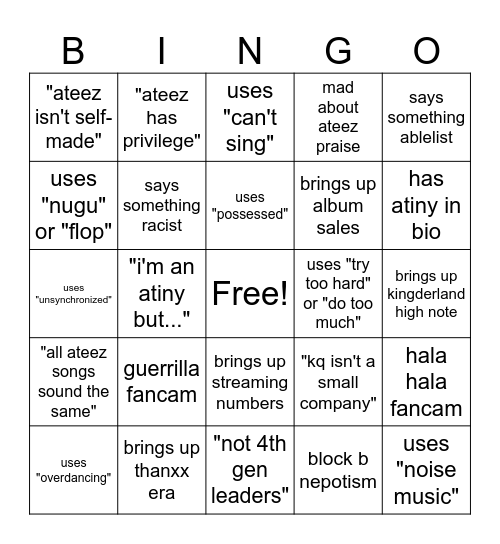 atiny fanwar bingo Card