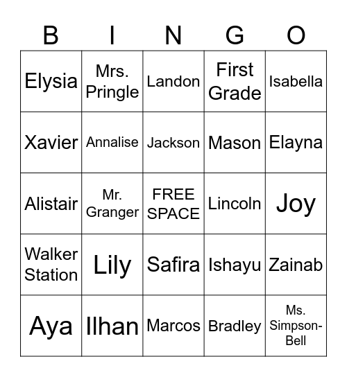 NAME BINGO Card