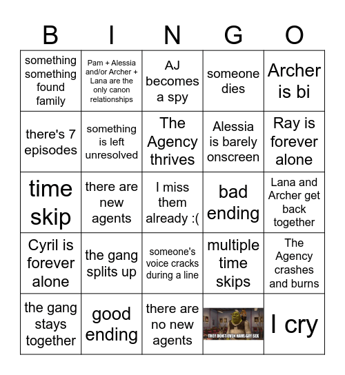 Archer Season 14/Finale Bingo Card