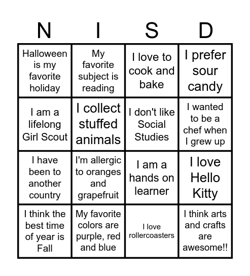 Getting to know you bingo Card