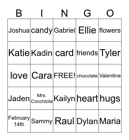 VALENTINE BINGO Card