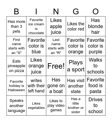 Getting to Know Each Other Bingo Card