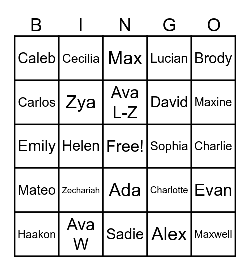 Classmate Bingo Card