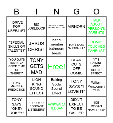 Kill Tony Bingo 2023 Bingo Card