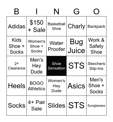 Shoe Sensation Bingo Card
