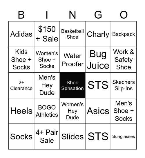 Shoe Sensation Bingo Card