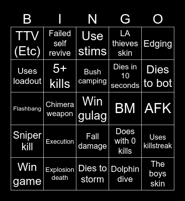 Warzone 2.0 bingo Card