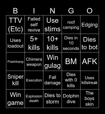 Warzone 2.0 bingo Card