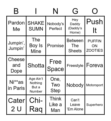 R&B/Trap Bingo Card
