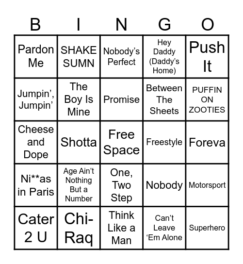 R&B/Trap Bingo Card