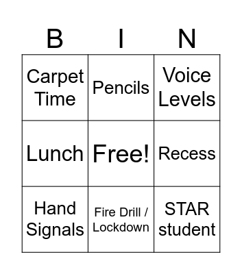 Back to School Bingo Card