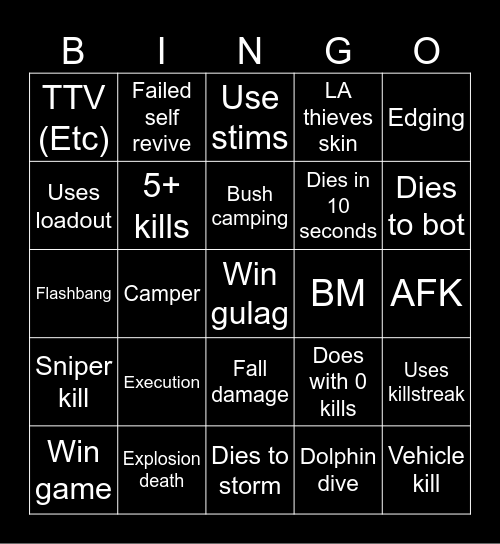 Warzone 2.0 bingo (Credits to: Big Puffer) Bingo Card