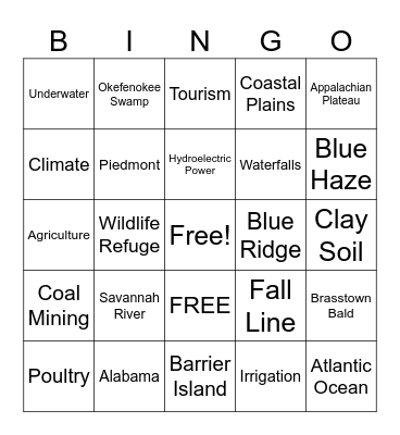 Georgia Geography Bingo Card