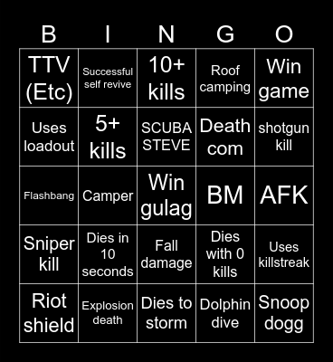 Warzone 2.0 bingo (Credits to: Big Puffer) Bingo Card