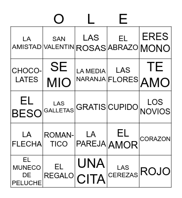 Ole del Dia de los Enamorados Bingo Card