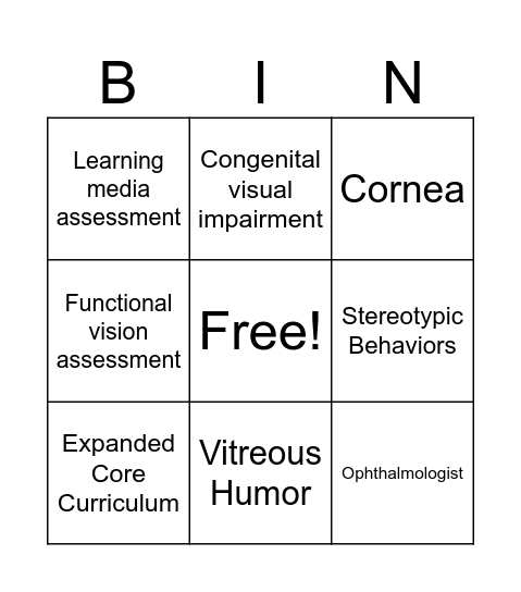 Vision Bingo! Bingo Card