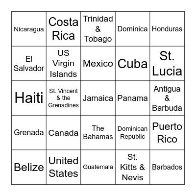 NORTH AMERICA Bingo Card