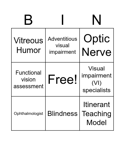 Vision Bingo! Bingo Card