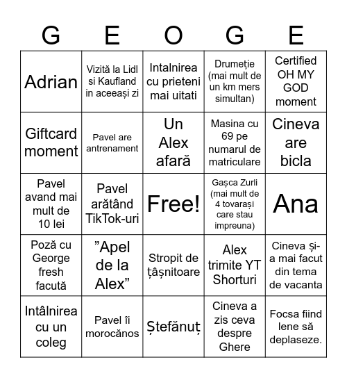 Viața lui George Bingo Card