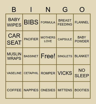 Chelsea's Baby Shower Bingo Card