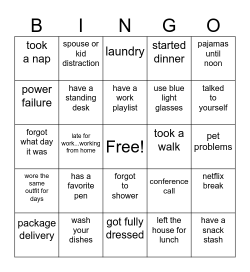 REMOTE WORK BINGO Card