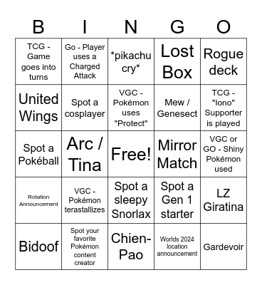 Worlds 2023 Bingo Card