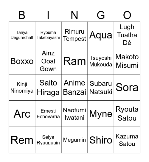 Isekai Fantasy Bingo Card