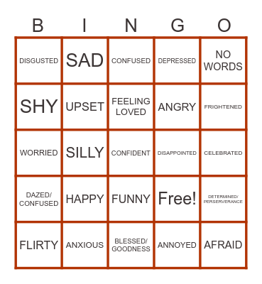 EMOTION BINGO Card