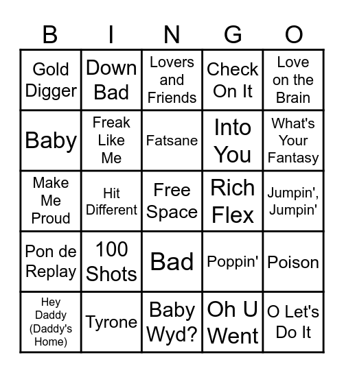 R&B/Trap Bingo Card