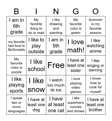 Get To Know You BINGO Card